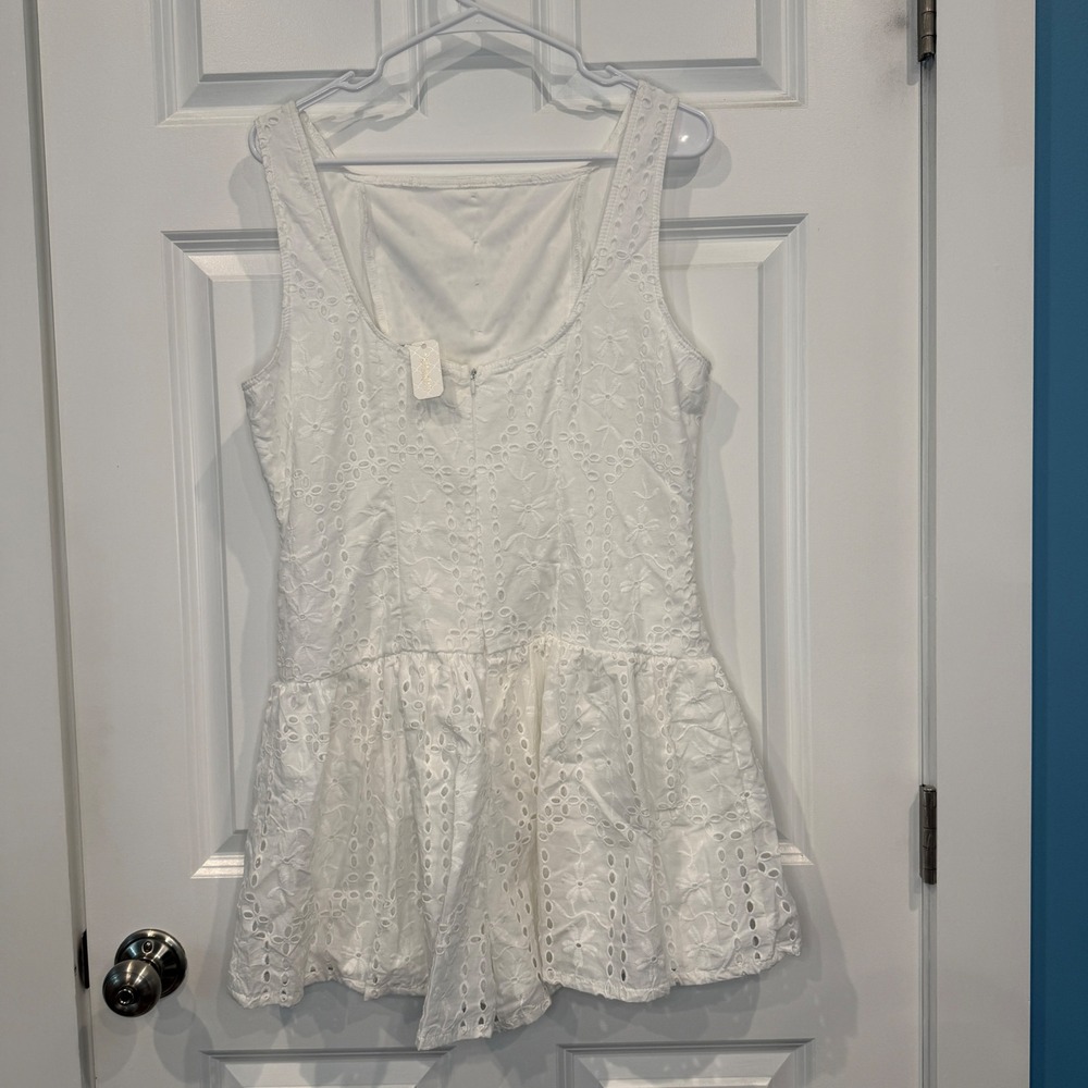Altar'd State White Eyelet Romper Dress Sleeveless Button Front Mini Size XL - Picture 5 of 6
